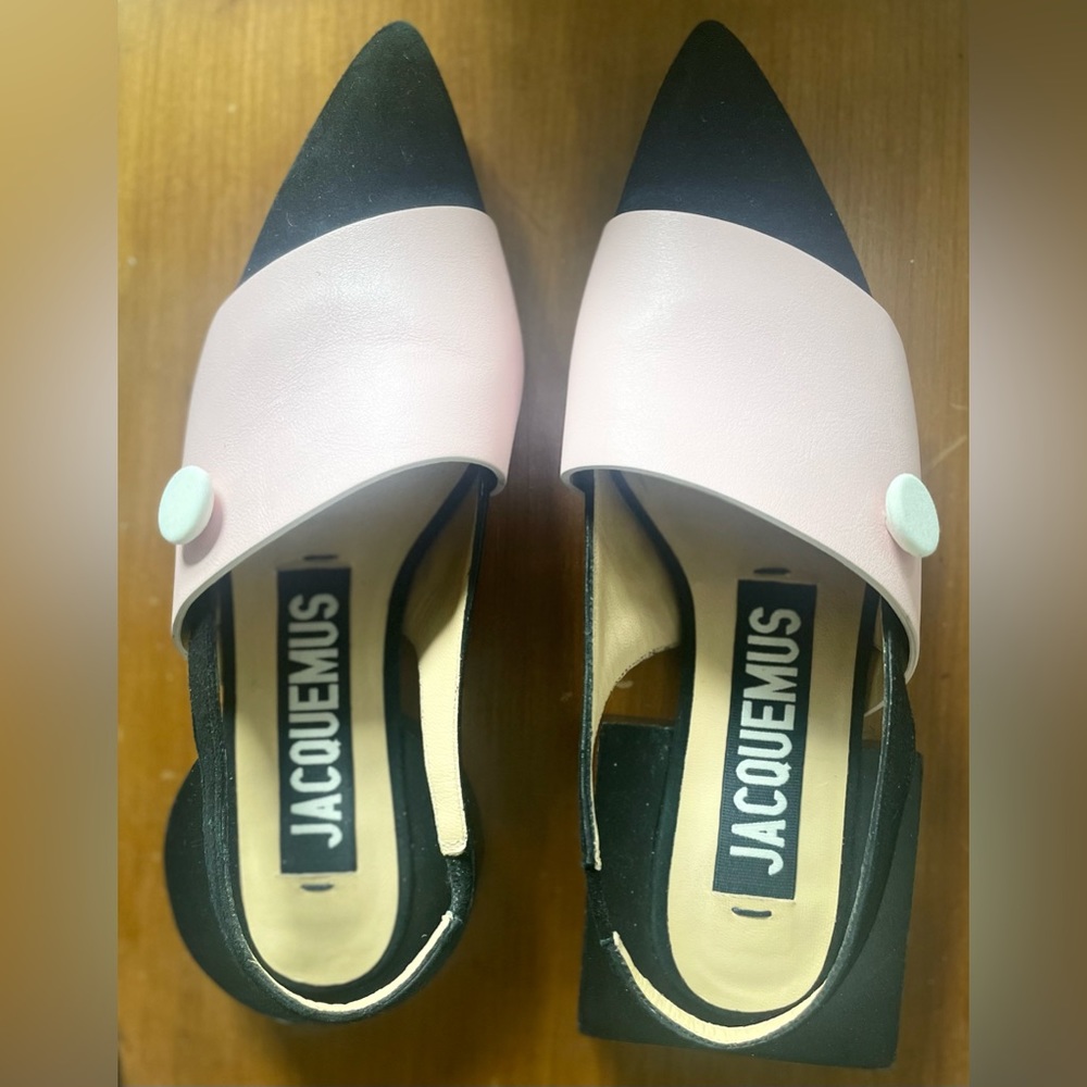 Jacquemus flat pink leather and black velvet round and square heel shoes sz 37